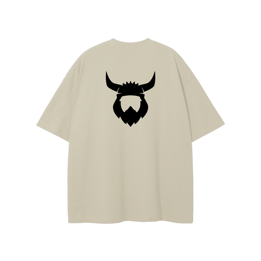 Apricot Viking t-shirt in soft cotton with black Viking helmet logo on back, classic fit for casual wear