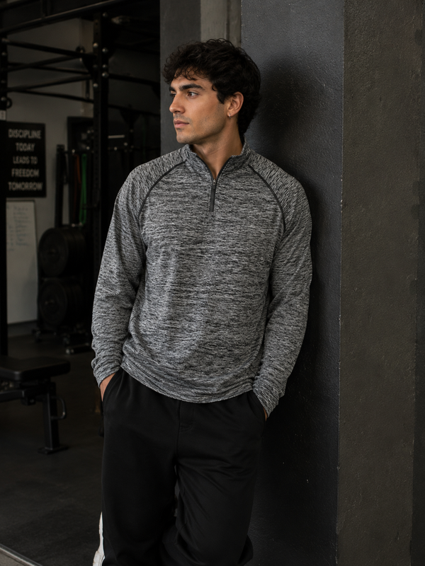 Men's Quarter-Zip Viking Performance Long Sleeve T-Shirt - Model Wearing