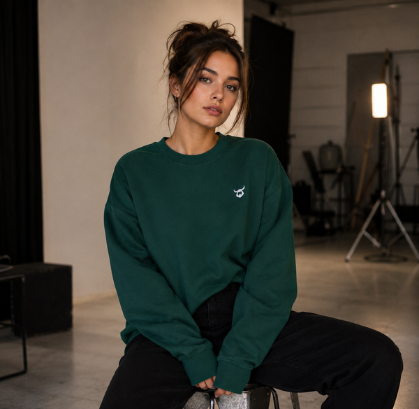 The Ying Yang Viking Sweater | Green - Model Wearing