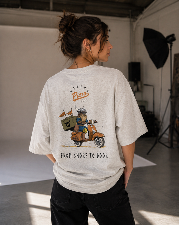 Viking Pizza Oversized Tee - Model Wearing
