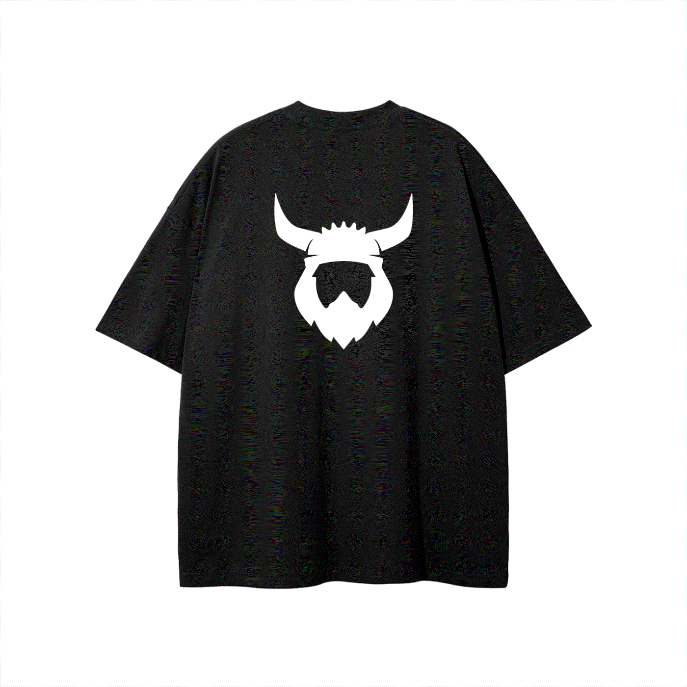 Black Viking t-shirt with bold white Viking helmet logo on back, made from soft breathable cotton, classic fit.