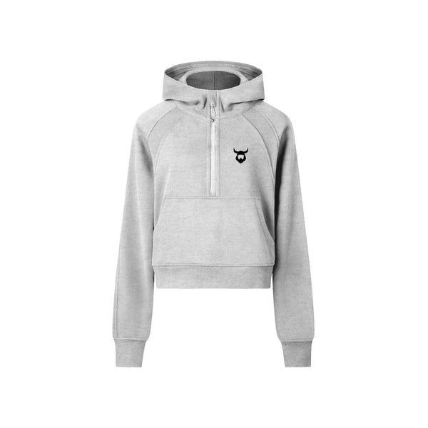 Viking Cropped Half-Zip Hoodie - Grey