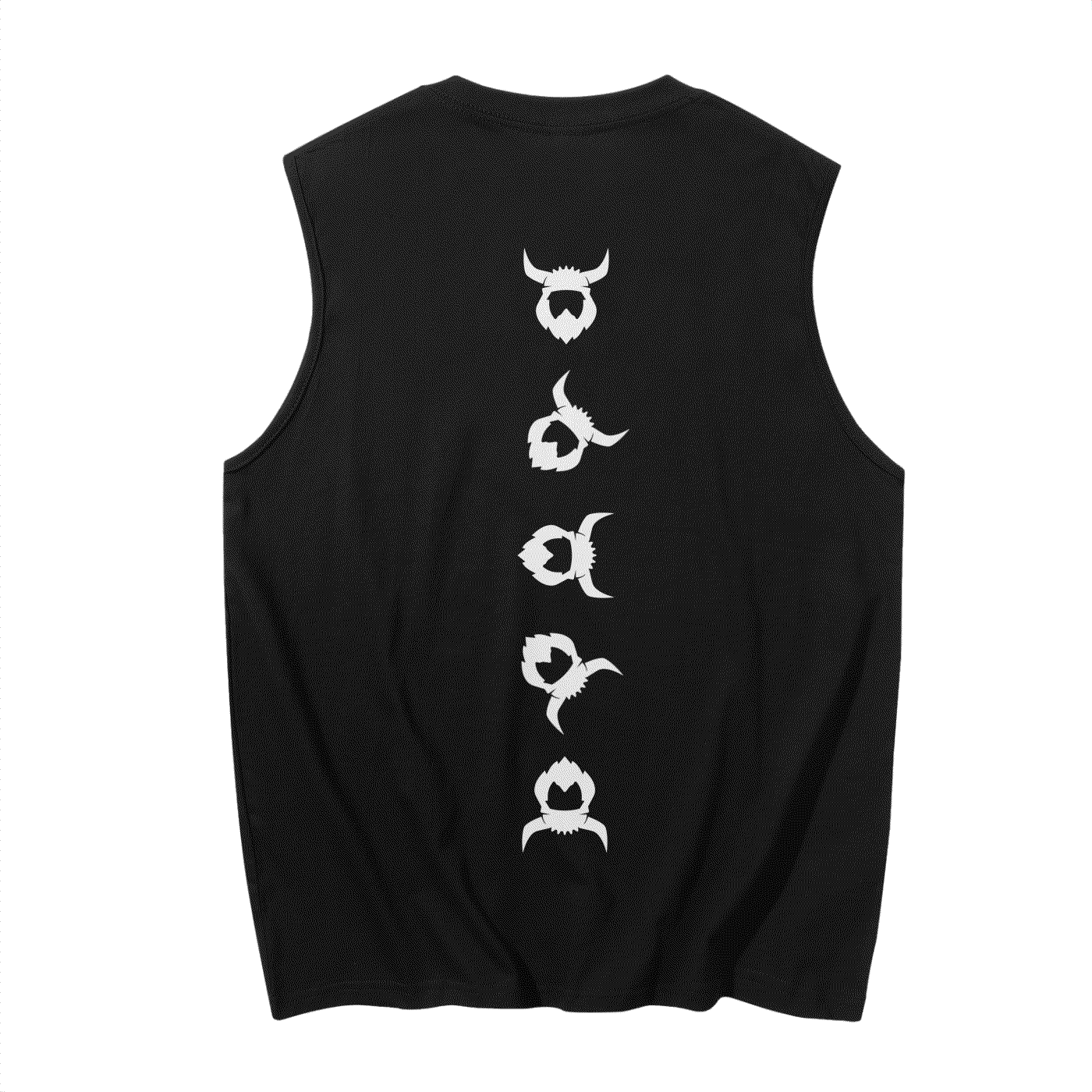 Black Viking Tank Top featuring vertical white Viking helmet and beard graphic on back, lightweight summer sleeveless shirt.