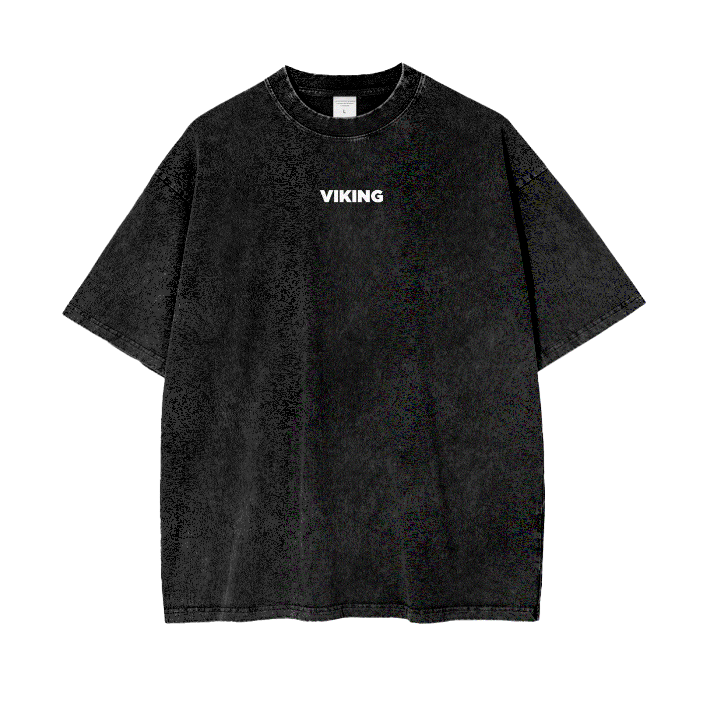 Oversized black stonewashed t-shirt with Viking text and relaxed streetwear fit
