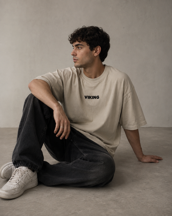 Oversized Viking Apricot T-shirt - Model Wearing
