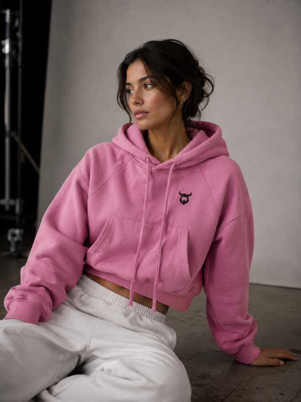 Snow Washed Cropped Hoodie - Model Wearing