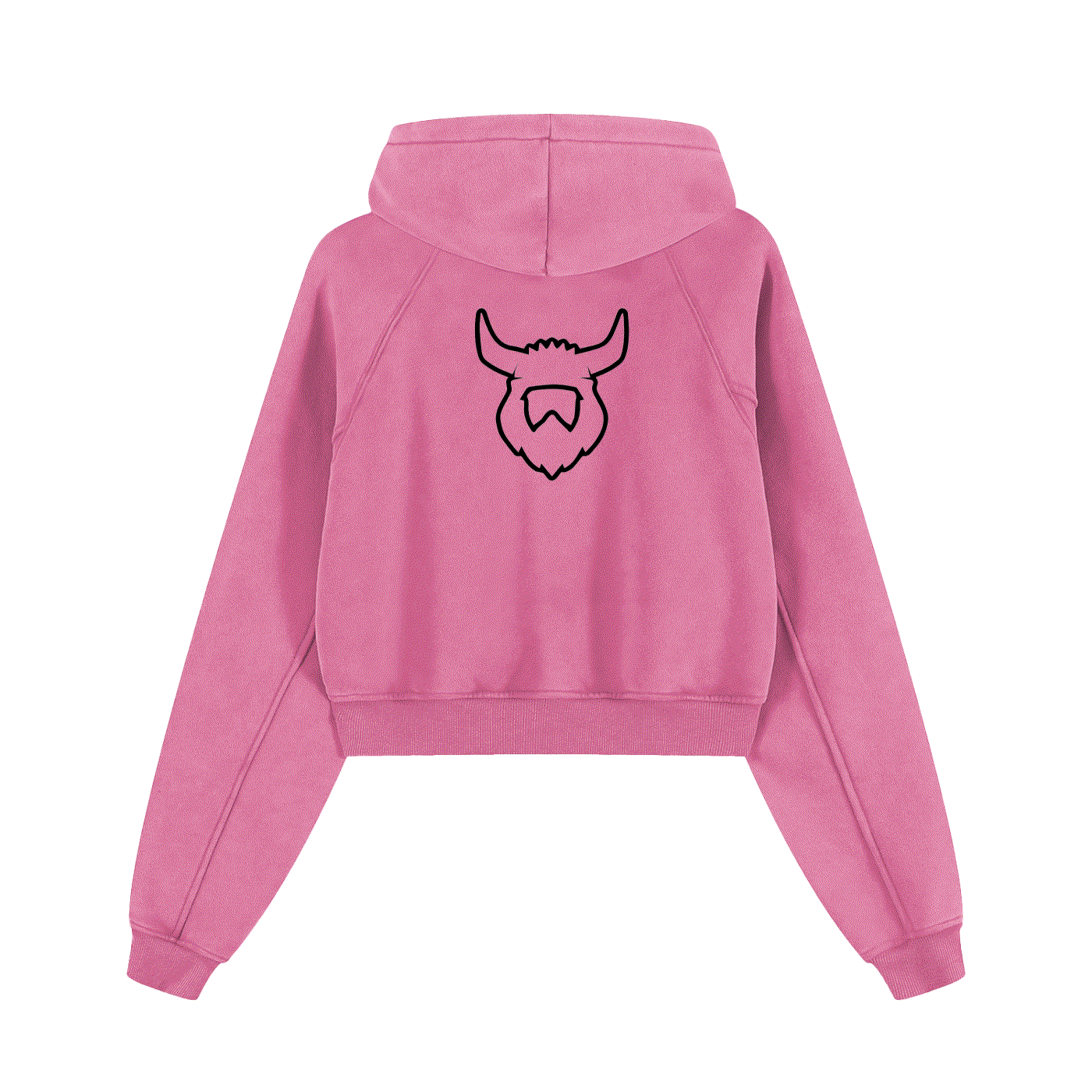 Pink snow washed cropped hoodie with Viking logo on the back and long sleeves.