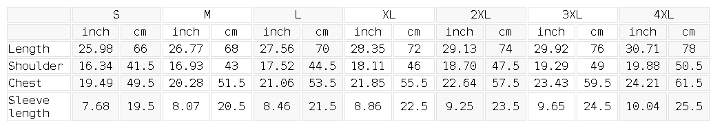 Size chart for Viking Block Performance T-Shirt