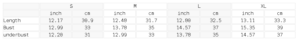 Size chart for Viking Cropped Sports Bra