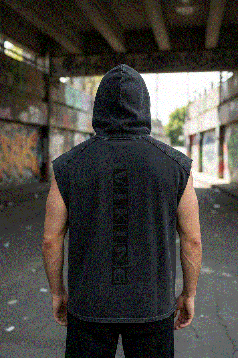Snow Washed Boxy Viking Hooded Tank Top - Hood Back Detail