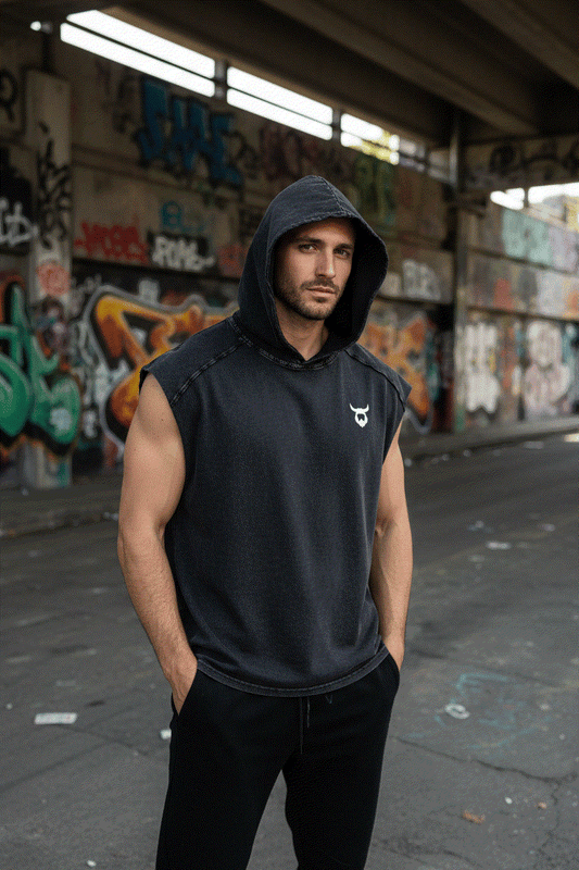 Snow Washed Boxy Viking Hooded Tank Top - Urban Lifestyle